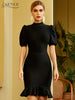 Adyce Women Bodycon Bandage Dress 2023 Summer Sexy O Neck Short Sleeve Ruffles Celebrity Evening Runway Party Outfits Dress
