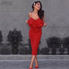 Women Bodycon Summer Bandage Dress 2022 Red Spaghetti Strap Vestidos Strapless Ruffles Midi Celebrity Evening Party Dress