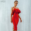 Women Bodycon Summer Bandage Dress 2022 Red Spaghetti Strap Vestidos Strapless Ruffles Midi Celebrity Evening Party Dress