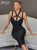 Adyce Women Cut Out Bodycon Bandage Dress Summer Sexy Club Midi Black Halter Sleeveless Celebrity Runway Party Zipper Lady Dress