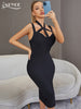 Adyce Women Cut Out Bodycon Bandage Dress Summer Sexy Club Midi Black Halter Sleeveless Celebrity Runway Party Zipper Lady Dress
