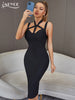 Adyce Women Cut Out Bodycon Bandage Dress Summer Sexy Club Midi Black Halter Sleeveless Celebrity Runway Party Zipper Lady Dress