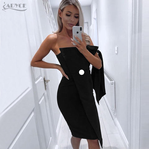 Women Dresses 2022 New Summer Arrival Casual One shoulder Tied Elegant Button Tassel Celebrity Party Dress Runway Vestidos
