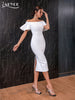 Adyce Women Elegant Off Shoulder Midi Party Dress Summer Sexy Ruffles Space Cotton Wedding Club Celebrity Evening Female Dresses