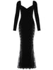 Adyce Women Evening Maxi Velvet Outfits Dress Sexy Black Lace Long Sleeve V Neck See Through Elegant Celebrity Club Party Dress