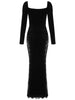 Adyce Women Evening Maxi Velvet Outfits Dress Sexy Black Lace Long Sleeve V Neck See Through Elegant Celebrity Club Party Dress