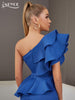Adyce Women Evening Midi Blue Ruffles Dress One Shoulder Butterfly Sleeve Summer Celebrity Party Club Wear Dress Outfits