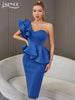 Adyce Women Evening Midi Blue Ruffles Dress One Shoulder Butterfly Sleeve Summer Celebrity Party Club Wear Dress Outfits