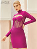 Adyce Women Hollow Out Bodycon Bandage Dress 2023 Winter Sexy Rose Red Lace Long Sleeve Club Celebrity Runway Party Dresses