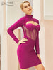 Adyce Women Hollow Out Bodycon Bandage Dress 2023 Winter Sexy Rose Red Lace Long Sleeve Club Celebrity Runway Party Dresses