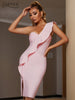 Adyce Women One Shoulder Bodycon Bandage Dress Summer Sexy Strapless Pink Ruffles Evening Club Midi Party Outwear Dress Vestidos