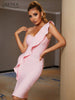 Adyce Women One Shoulder Bodycon Bandage Dress Summer Sexy Strapless Pink Ruffles Evening Club Midi Party Outwear Dress Vestidos