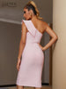 Adyce Women One Shoulder Bodycon Bandage Dress Summer Sexy Strapless Pink Ruffles Evening Club Midi Party Outwear Dress Vestidos