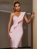 Adyce Women One Shoulder Bodycon Bandage Dress Summer Sexy Strapless Pink Ruffles Evening Club Midi Party Outwear Dress Vestidos