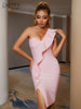 Adyce Women One Shoulder Bodycon Bandage Dress Summer Sexy Strapless Pink Ruffles Evening Club Midi Party Outwear Dress Vestidos