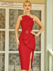 Adyce Women Red Ruffles Bandage Dress 2023 Summer Sexy Strapless Sleeveless Diamonds Midi Club Evening Party Outfits Dresses