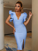 Adyce Women Short Sleeve Bodycon Bandage Dress 2023 Summer Sexy Ruffles V Neck Celebrity Midi Club Evening Runway Party Dresses