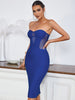 Adyce Women Strapless Midi Bandage Dress Summer Sexy Sleeveless Blue Mesh See Through Evening Celebrity Night Club Party Dresses