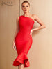 Adyce Women Trumpet Bodycon Bandage Dress 2023 Sexy One Shoulder Sleeveless Elegant Midi Celebrity Club Party Dress Vestidos
