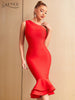 Adyce Women Trumpet Bodycon Bandage Dress 2023 Sexy One Shoulder Sleeveless Elegant Midi Celebrity Club Party Dress Vestidos