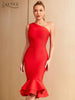 Adyce Women Trumpet Bodycon Bandage Dress 2023 Sexy One Shoulder Sleeveless Elegant Midi Celebrity Club Party Dress Vestidos