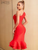 Adyce Women Trumpet Bodycon Bandage Dress 2023 Sexy One Shoulder Sleeveless Elegant Midi Celebrity Club Party Dress Vestidos