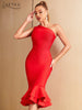 Adyce Women Trumpet Bodycon Bandage Dress 2023 Sexy One Shoulder Sleeveless Elegant Midi Celebrity Club Party Dress Vestidos