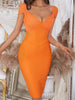 Adyce Women V Neck Bodycon Bandage Dress Summer Sexy Orange Mesh Celebrity Birthday Club Evening Party Outwear Dress Outfits