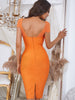 Adyce Women V Neck Bodycon Bandage Dress Summer Sexy Orange Mesh Celebrity Birthday Club Evening Party Outwear Dress Outfits
