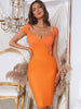 Adyce Women V Neck Bodycon Bandage Dress Summer Sexy Orange Mesh Celebrity Birthday Club Evening Party Outwear Dress Outfits