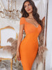 Adyce Women V Neck Bodycon Bandage Dress Summer Sexy Orange Mesh Celebrity Birthday Club Evening Party Outwear Dress Outfits