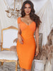 Adyce Women V Neck Bodycon Bandage Dress Summer Sexy Orange Mesh Celebrity Birthday Club Evening Party Outwear Dress Outfits