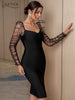 Adyce Women's Bodycon Bandage Dress 2023 Autumn Winter Black Lace Long Sleeve Celebrity Club Evening Runway Party Dress Vestidos