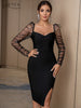 Adyce Women's Bodycon Bandage Dress 2023 Autumn Winter Black Lace Long Sleeve Celebrity Club Evening Runway Party Dress Vestidos