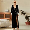 Adyce Women's Long Sleeve Maxi Velvet Dress 2023 Winter Sexy V Neck Black Diamonds Club Celebrity Evening Runway Party Dress