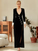 Adyce Women's Long Sleeve Maxi Velvet Dress 2023 Winter Sexy V Neck Black Diamonds Club Celebrity Evening Runway Party Dress