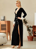 Adyce Women's Long Sleeve Maxi Velvet Dress 2023 Winter Sexy V Neck Black Diamonds Club Celebrity Evening Runway Party Dress