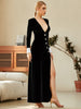 Adyce Women's Long Sleeve Maxi Velvet Dress 2023 Winter Sexy V Neck Black Diamonds Club Celebrity Evening Runway Party Dress
