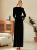 Adyce Women's Long Sleeve Maxi Velvet Dress 2023 Winter Sexy V Neck Black Diamonds Club Celebrity Evening Runway Party Dress
