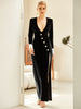 Adyce Women's Long Sleeve Maxi Velvet Dress 2023 Winter Sexy V Neck Black Diamonds Club Celebrity Evening Runway Party Dress