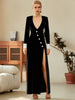 Adyce Women's Long Sleeve Maxi Velvet Dress 2023 Winter Sexy V Neck Black Diamonds Club Celebrity Evening Runway Party Dress