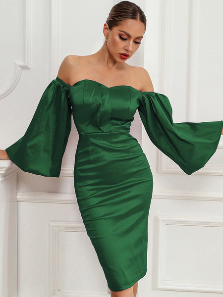 Adyce Women's Off Shoulder Green Dress Vestidos 2023 Summer Sexy Long Lantern Sleeve Midi Club Evening Lady Party Dress