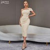 Adyce Women's One Shoulder Night Club Midi Dress 2023 Summer Sexy Hollow Out Short Sleeve Evening Party Dress Outfit