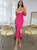 Adyce Women's Rose Red Midi Mermaid Bodycon Bandage Dresses Summer Sexy Spaghetti Strap Celebrity Evening Party Night Club Dress