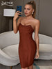 Adyce Women's Strapless Mini Bodycon Bandage Dress Club Wear Sexy Sleeveless Khaki Summer Evening Celebrity Party Dress Outfits