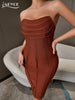 Adyce Women's Strapless Mini Bodycon Bandage Dress Club Wear Sexy Sleeveless Khaki Summer Evening Celebrity Party Dress Outfits