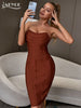 Adyce Women's Strapless Mini Bodycon Bandage Dress Club Wear Sexy Sleeveless Khaki Summer Evening Celebrity Party Dress Outfits