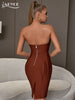 Adyce Women's Strapless Mini Bodycon Bandage Dress Club Wear Sexy Sleeveless Khaki Summer Evening Celebrity Party Dress Outfits