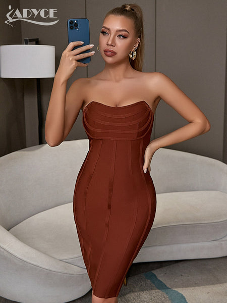 Adyce Women's Strapless Mini Bodycon Bandage Dress Club Wear Sexy Sleeveless Khaki Summer Evening Celebrity Party Dress Outfits