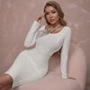 Adyce Women's White Bodycon Bandage Dress 2023 Winter Long Sleeve Sexy Sequins Celebrity Club Evening Runway Party Midi Dresses